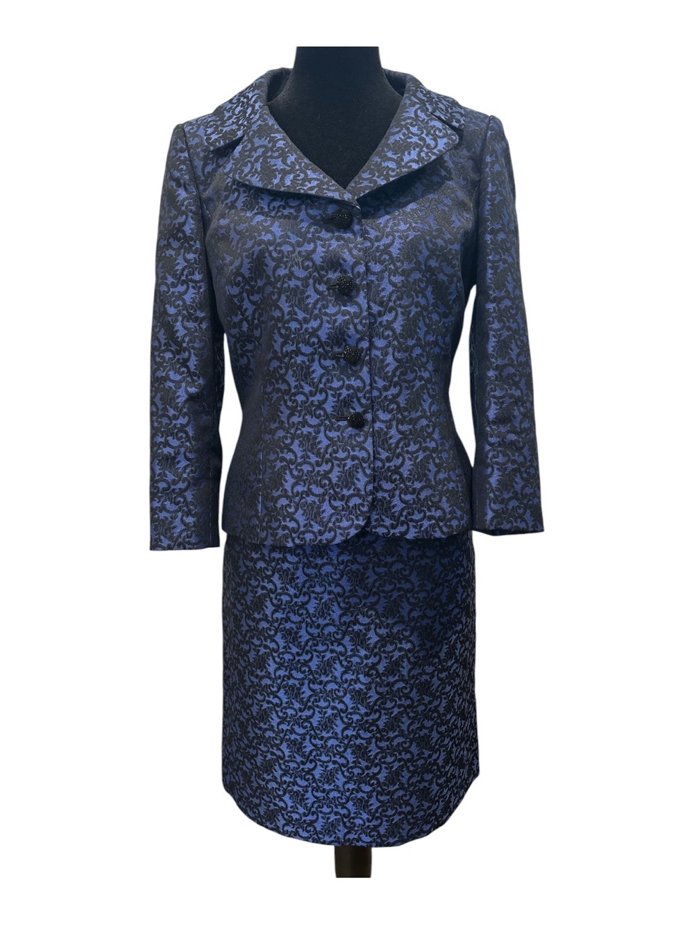 Tahari Arthur S. Levine Classic Navy and Black Brocade Skirt Set